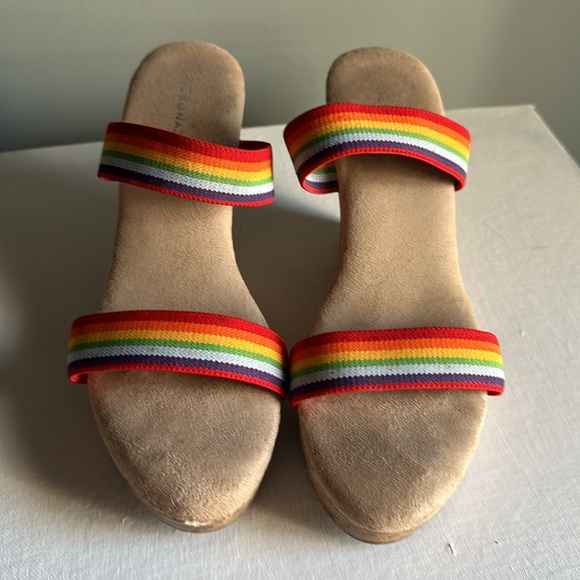Rainbow wedge heal sandals. Cork heals with cushion sole. - Picture 2 of 4